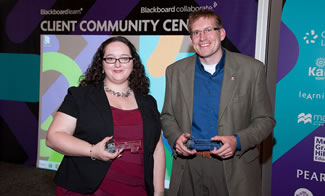 Stephanie Richter and Jason Rhode receiving 2013 Blackboard Key to the Community Awards