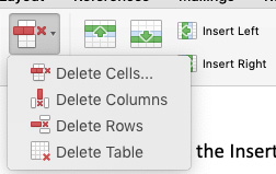 delete rows and columns with the Table Layout tool