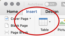 select Insert Table from the ribbon