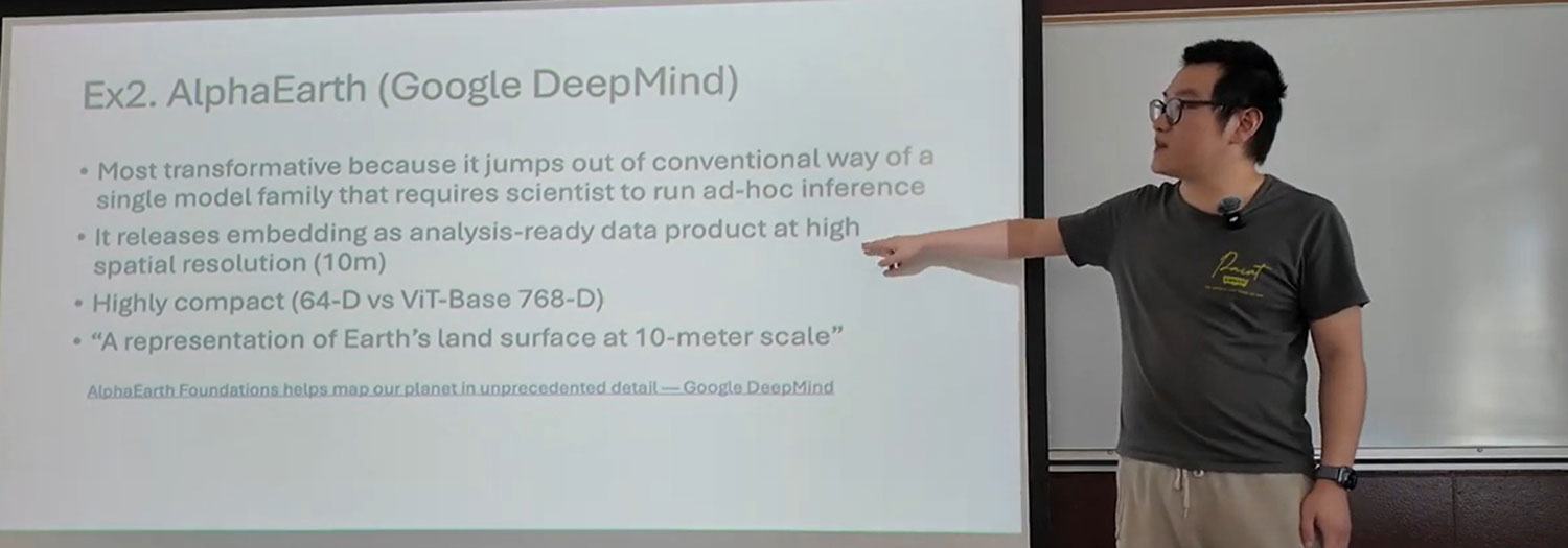 A student gives a presentation on AlphaEarth (Google Deepmind)  