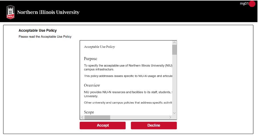 Screenshot of Acceptable Use Policy