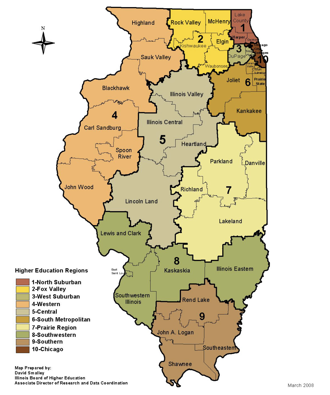 map of higher education regions and community college districts