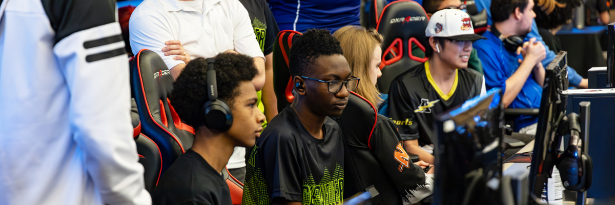 Students play in the IHSEA tournament in NIU's Esports Arena.