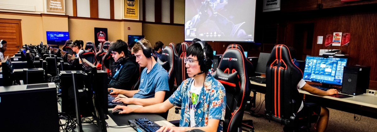Students play video games in the NIU Esports Arena