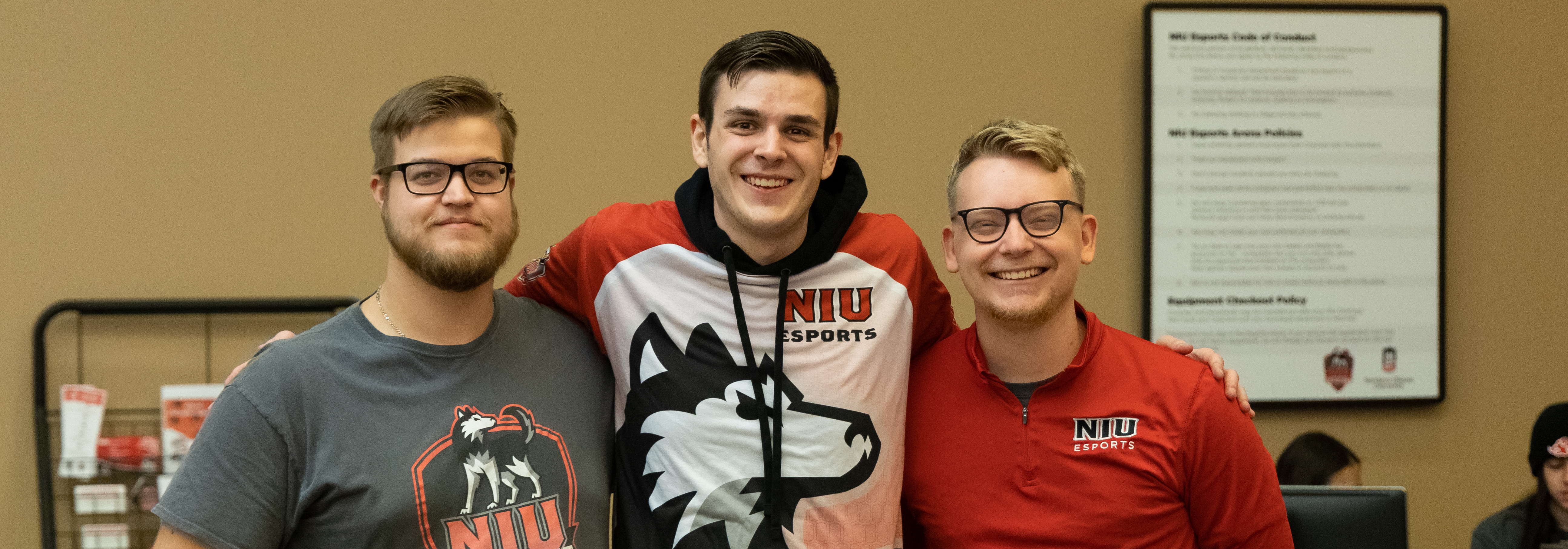 NIU Esports Staff from left to right: Matthew Zebrowski, Alex Kramer and Connor Vagle