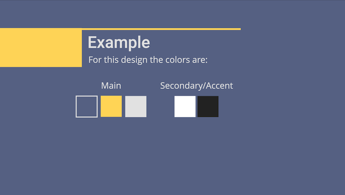 A slide showing three main colors and two accent colors.