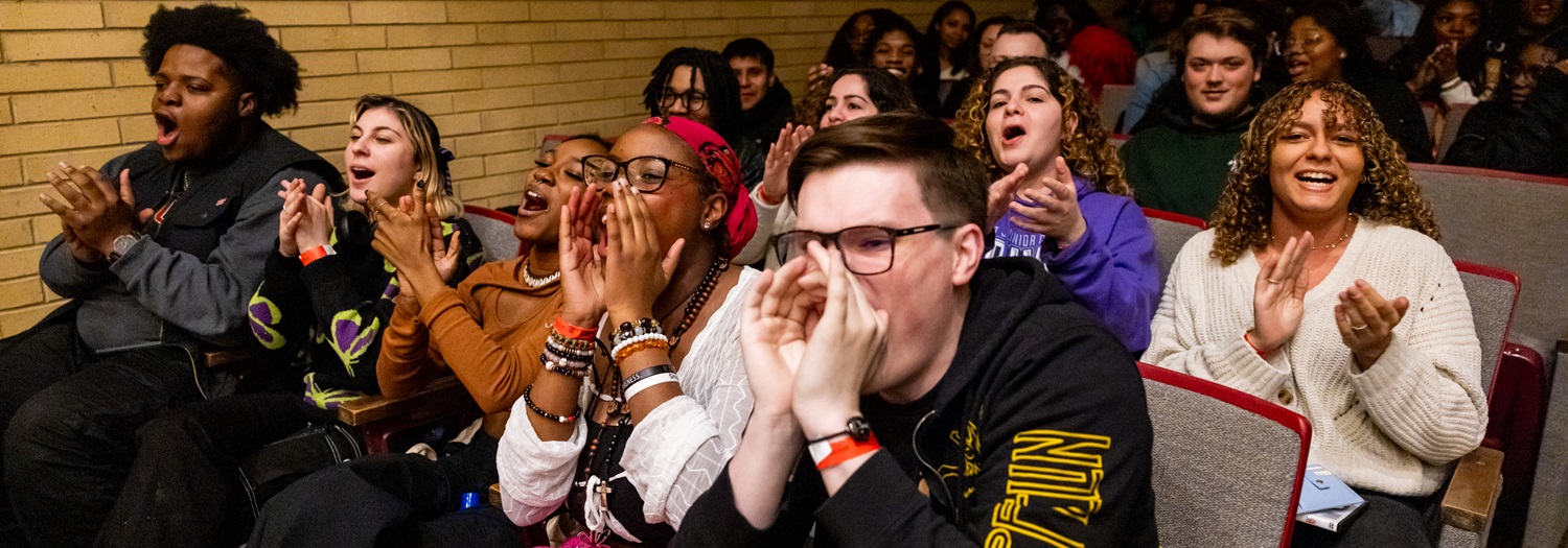 NIU students enjoy a show in the Carl Sandberg Auditorium at the Holmes Student Center