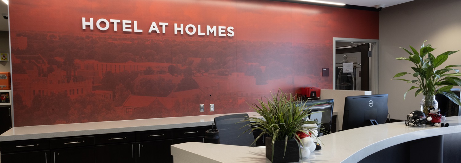An image of the hotel lobby at the Hotel at Holmes