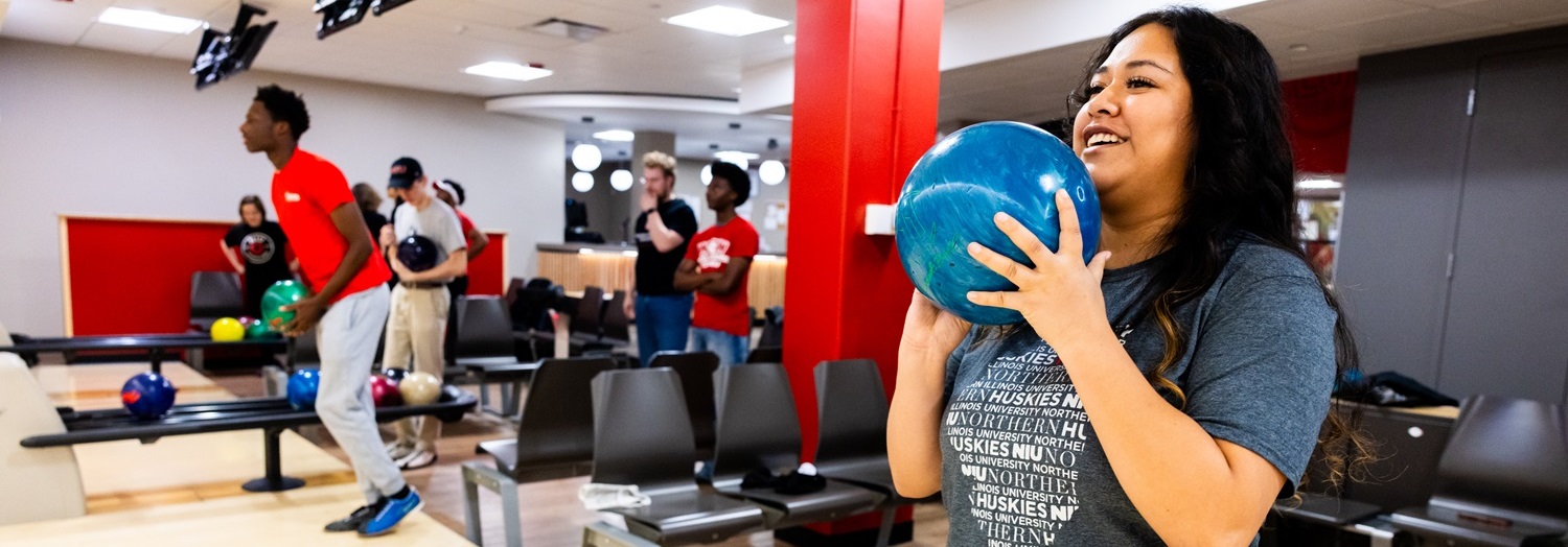 Students bowling at the Huskie Den