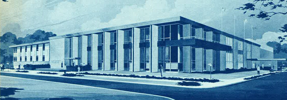 An old blueprint image of the Holmes Student Center before the tower was built.