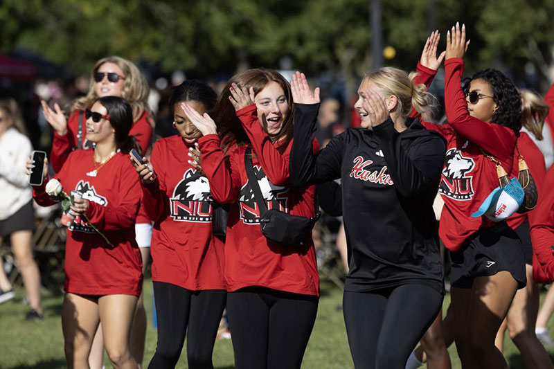 NIU students showing Huskie spirit