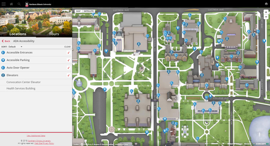 Screen capture from the NIU campus map