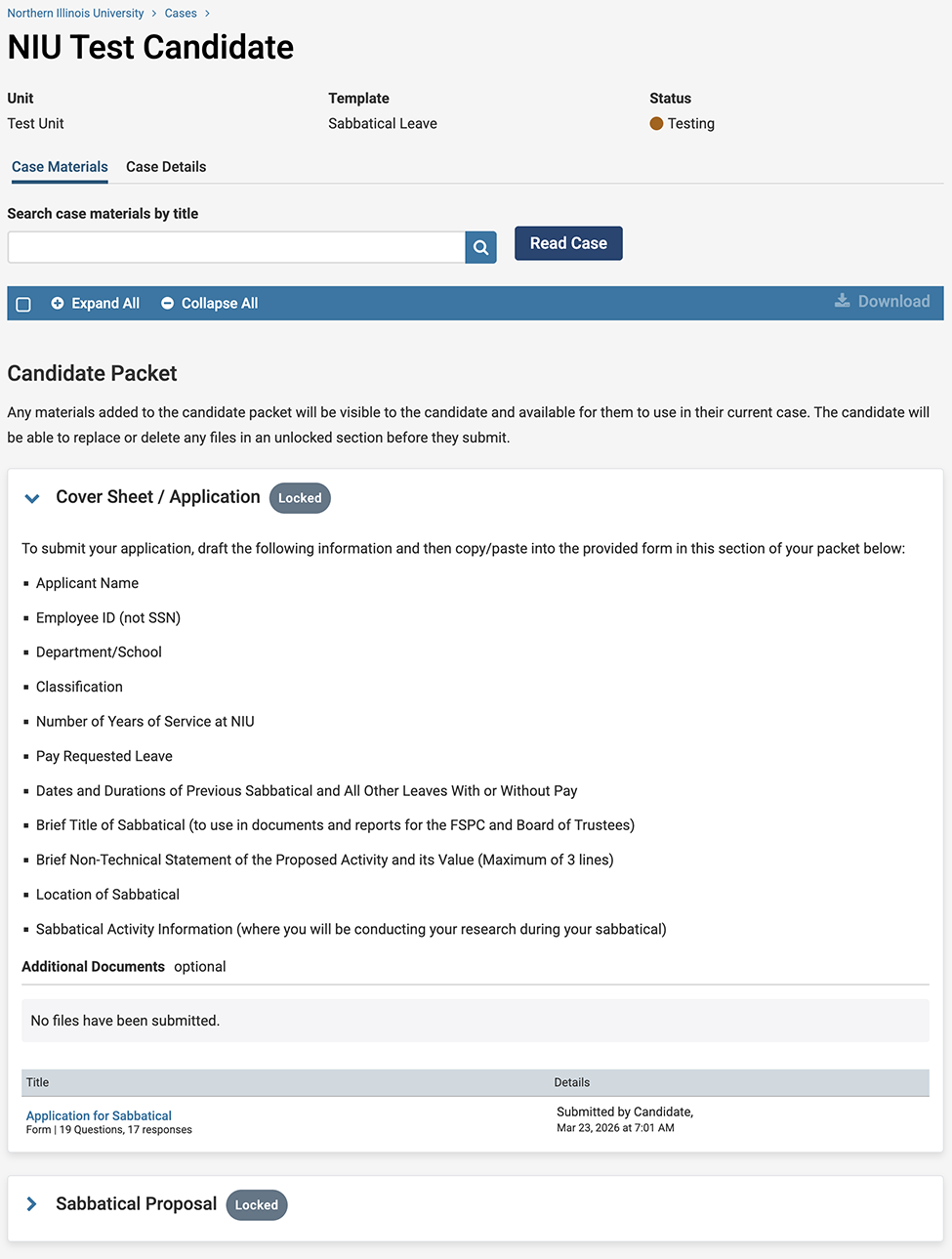 each section of the case can be opened by clicking on the accordion panel for that section