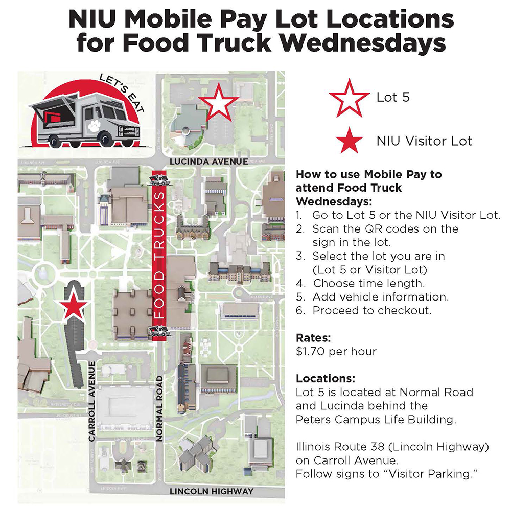 Map of where to park for Food Truck Wednesdays, detailed in text description below.