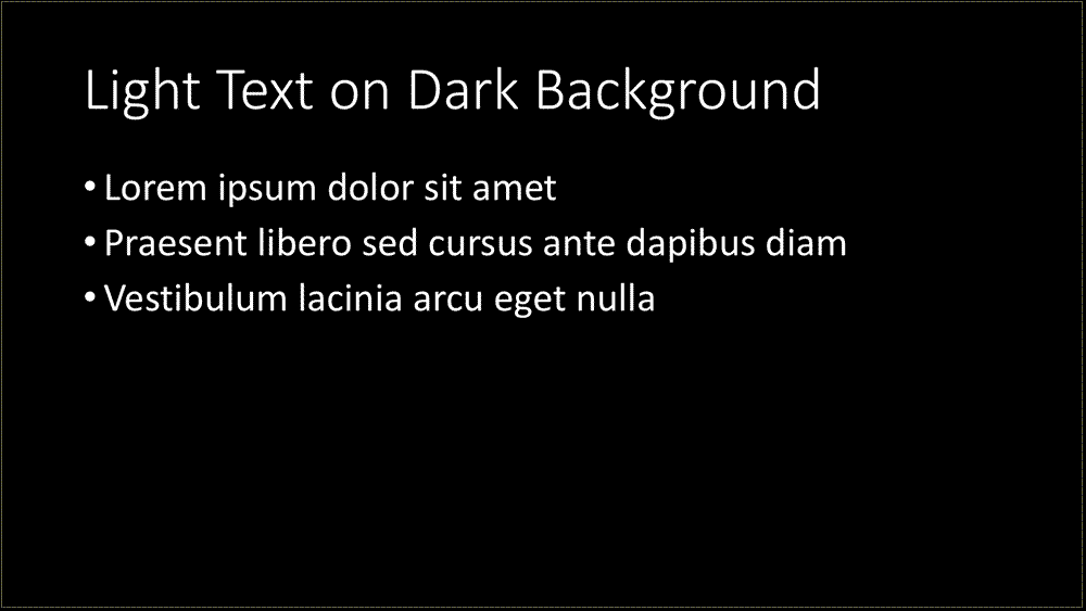 sample slide with dark background and light text, showing adequate contrast
