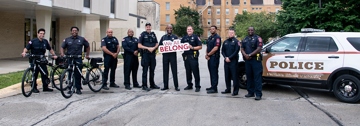 staff members of public safety in front of Altgeld Hall