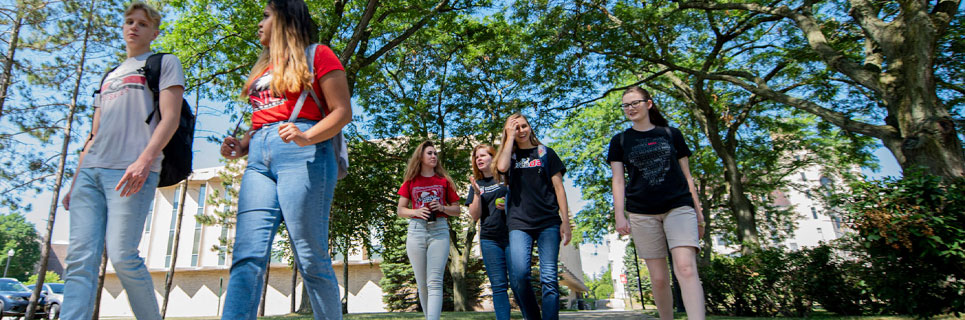 Students walking through campus