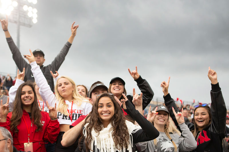 Huskie fans cheering at NIU football game